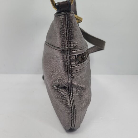 FOSSIL Women's Metallic Pewter Pebbled Leather Crossbody Bag - Picture 4 of 9